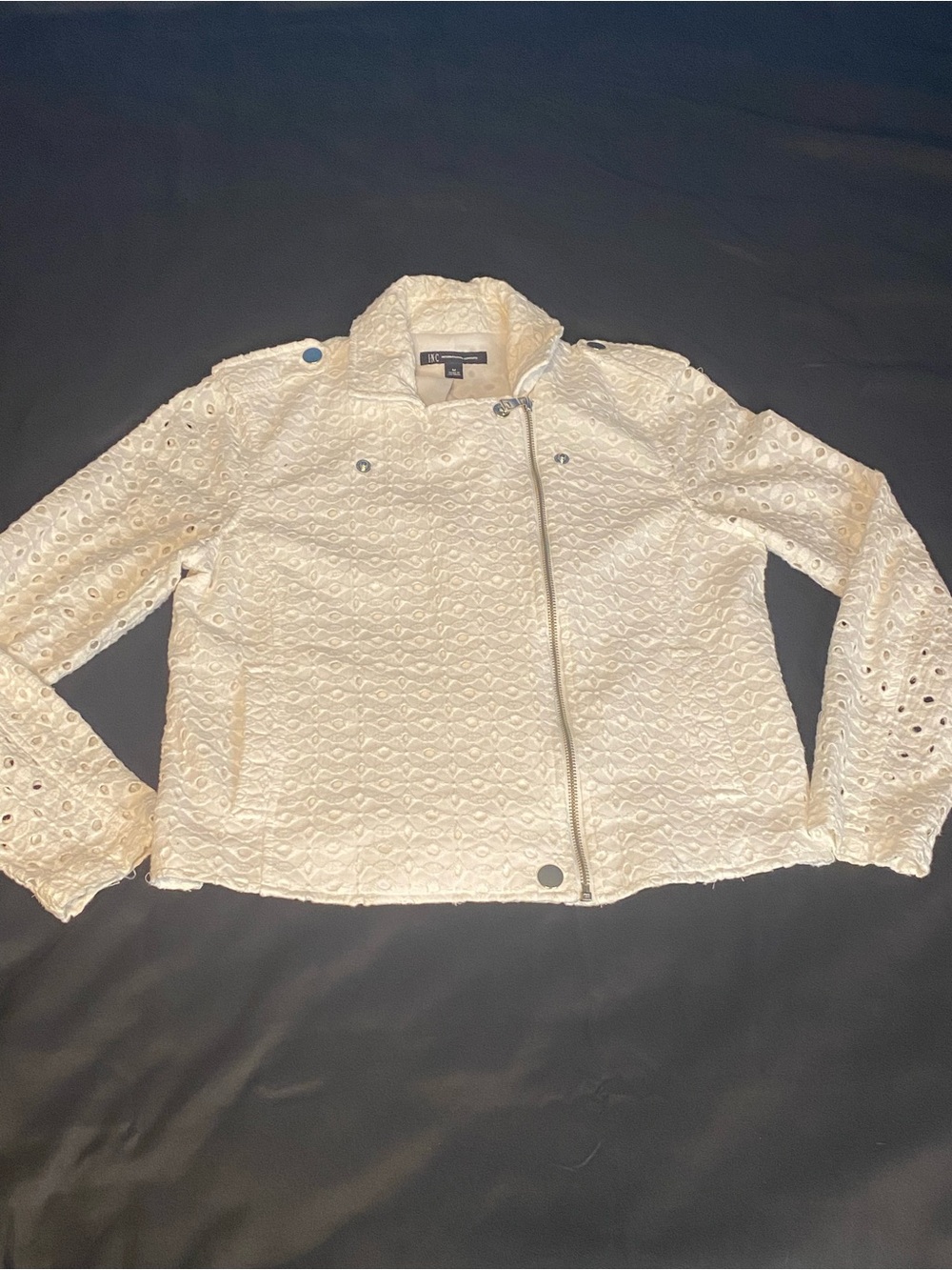 Womans INC International Concepts Cotton Eyelet Moto Jacket Size S-M